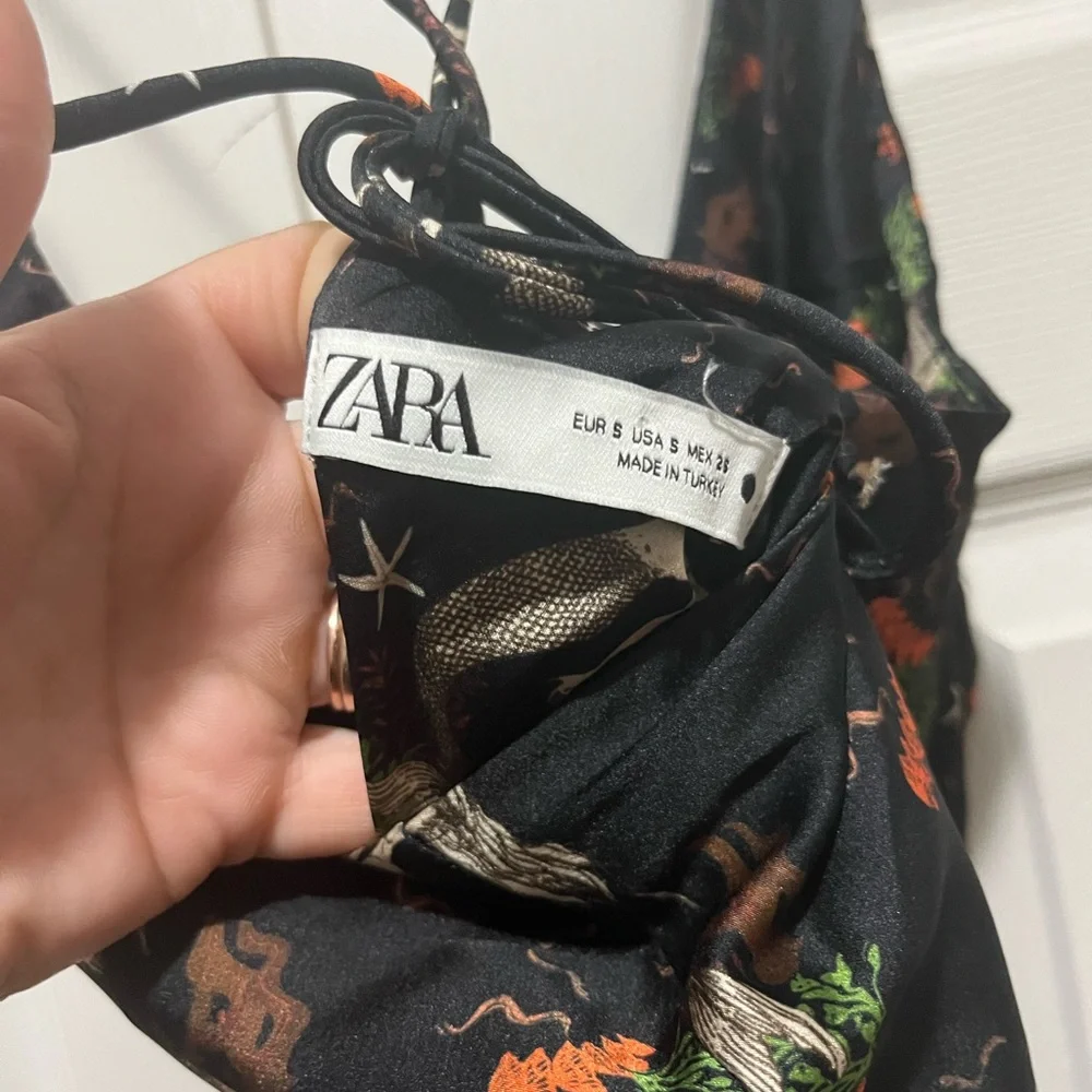 Zara Satin Effect Slip Dress Vintage Mermaid Print Black - Picture 6 of 6